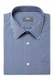 蓝色方格细纹正装衬衫